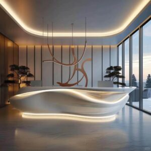 Irregularly shaped reception desk