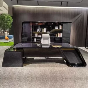 High end MDF executive desk with a light luxury wear-resistant piano lacquer finish, office manager desk and supervisor desk and chair combination