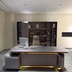 Metallic painted finish, luxury office furniture for chairmen, bosses, and presidents; high-end, minimalist, modern executive desks and filing cabinets