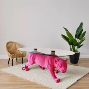 Italian-style light luxury and high-end leopard print coffee table, designer custom-made round glass tea table, living room home irregular side table