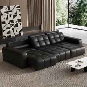 Lawrence Electric Functional Genuine Leather Sofa Bed Living Room 2025 New Model Extendable Lying/Sleeping Smart Straight Sofa