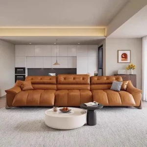 Electric-function genuine leather sofa for living room, top-grain cowhide, zero-wall-mounted, home theater, intelligent adjustable straight sofa