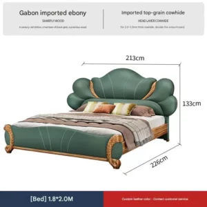 solid wood bed with top-grain cowhide upholstery, new Chinese style master bedroom soft-padded wedding bed, modern 1.8-meter double genuine leather art bed