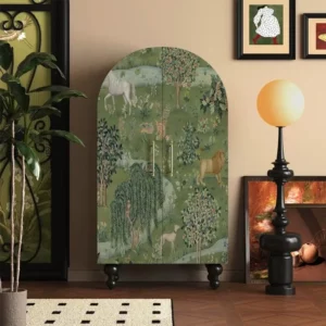 Double koi fish bring good luck - pink, unique and sophisticated solid wood chest of drawers, placed against the wall next to the sofa in the living room