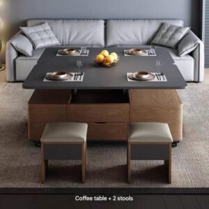 Functional slate lifting coffee table dining table all-in-one dual-use small household living room movable